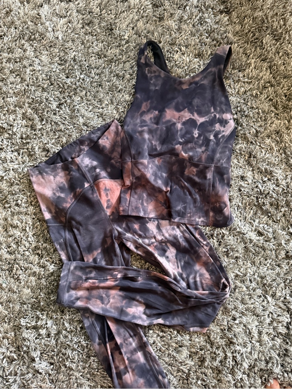 lululemon athletica Tie-Dye Black & Brown Leggings and Crop Tank Set
